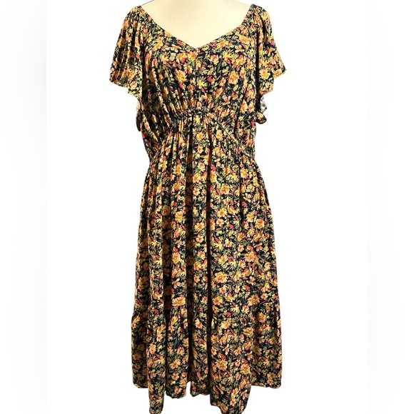 Terra & Sky Yellow and Black Floral Maxi Dress - Picture 1 of 7